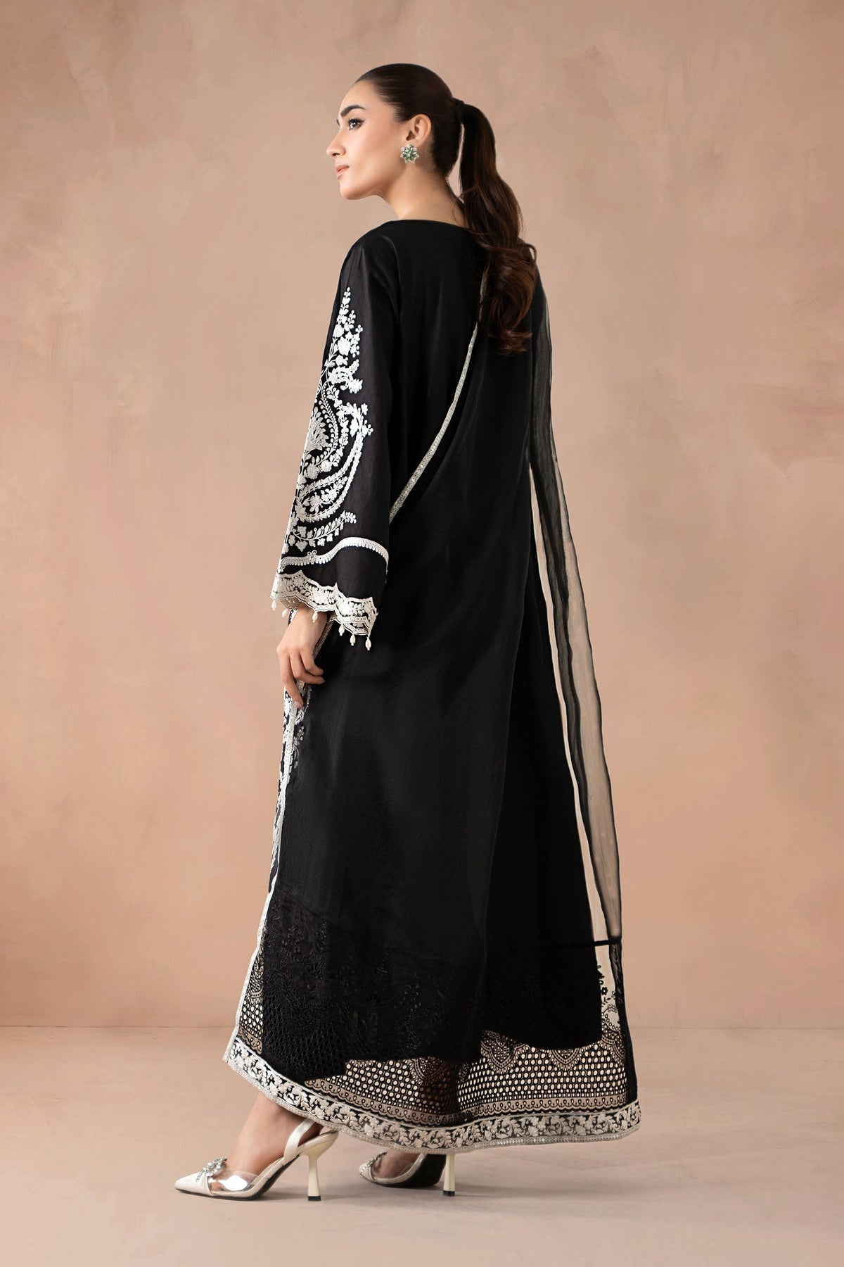 Maria B | Pre Fall Dresses  | 3 Piece Embroidered Self Jacquard Suit Black-2