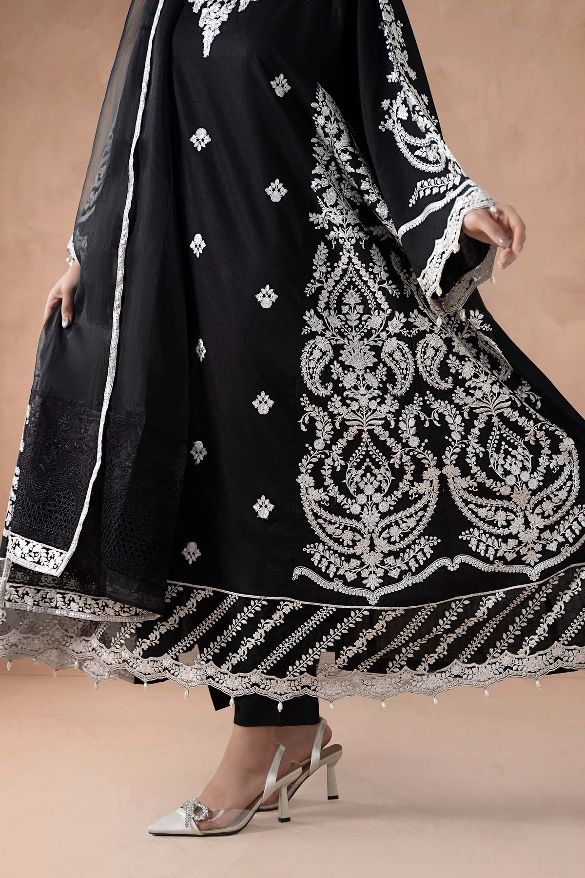 Maria B | Pre Fall Dresses  | 3 Piece Embroidered Self Jacquard Suit Black-3