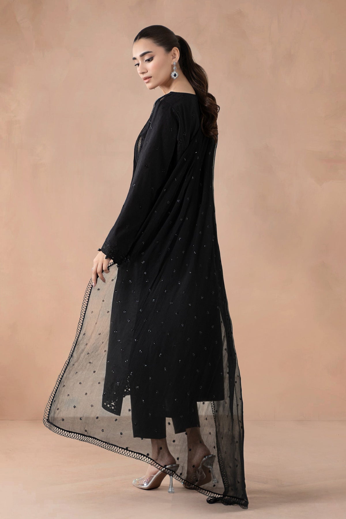 Maria B | Pre Fall Dresses | 3 Piece Embroidered Self Jacquard Suit Black1, image 2