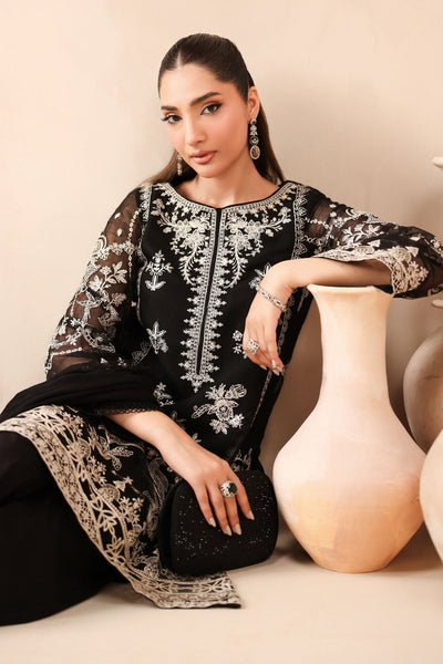 Maria B | Pre Fall Dresses | 3 Piece Embroidered Cotton Net Suit Black