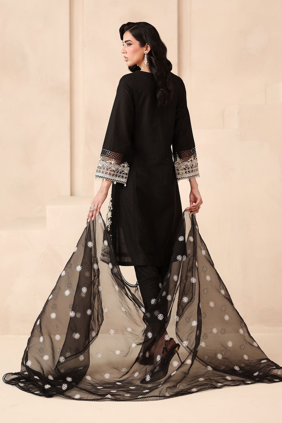 Maria B | Pre Fall Dresses | 3 Piece Embroidered Dobby Suit Black3, image 2