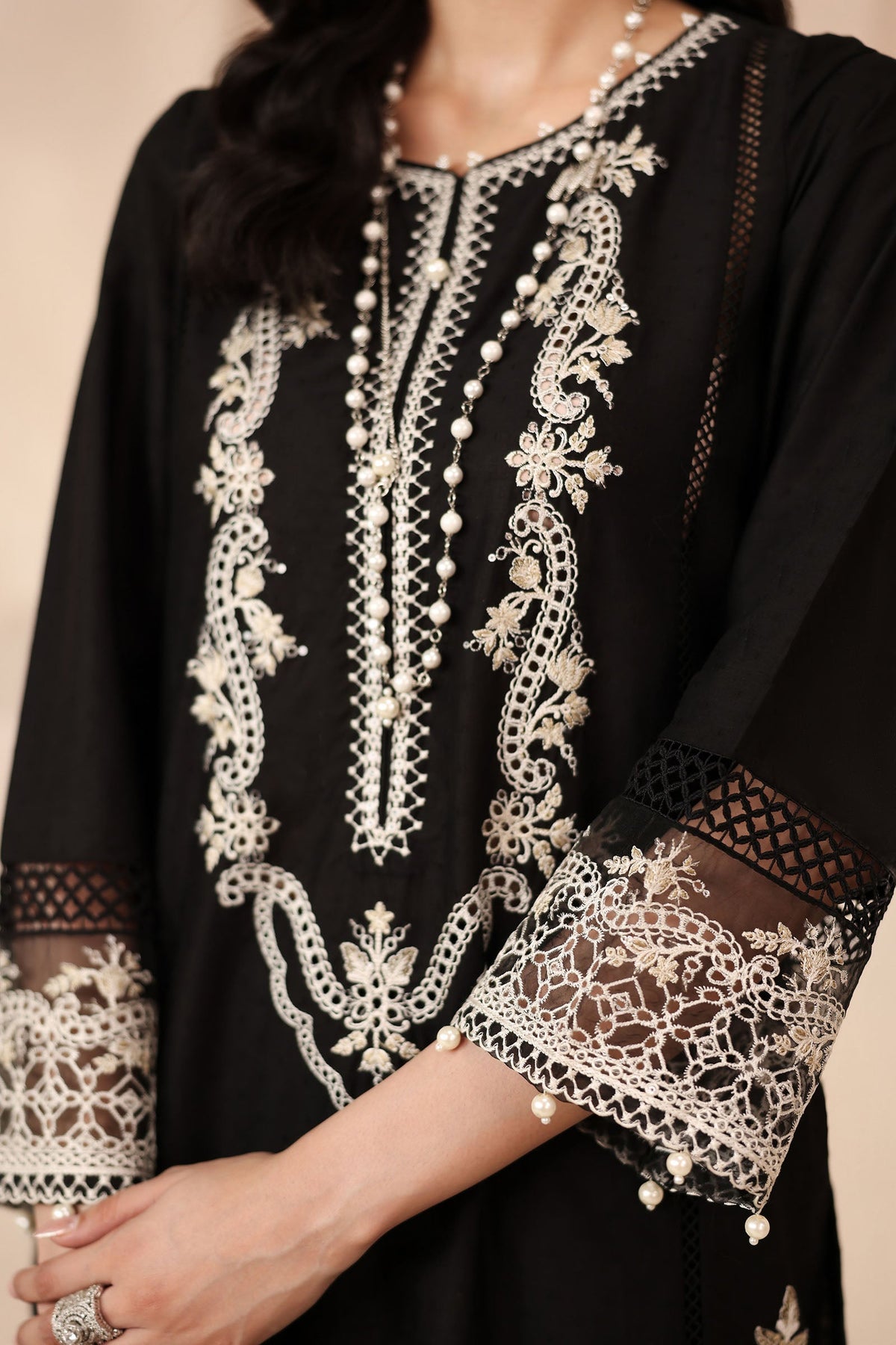 Maria B | Pre Fall Dresses | 3 Piece Embroidered Dobby Suit Black3, image 3