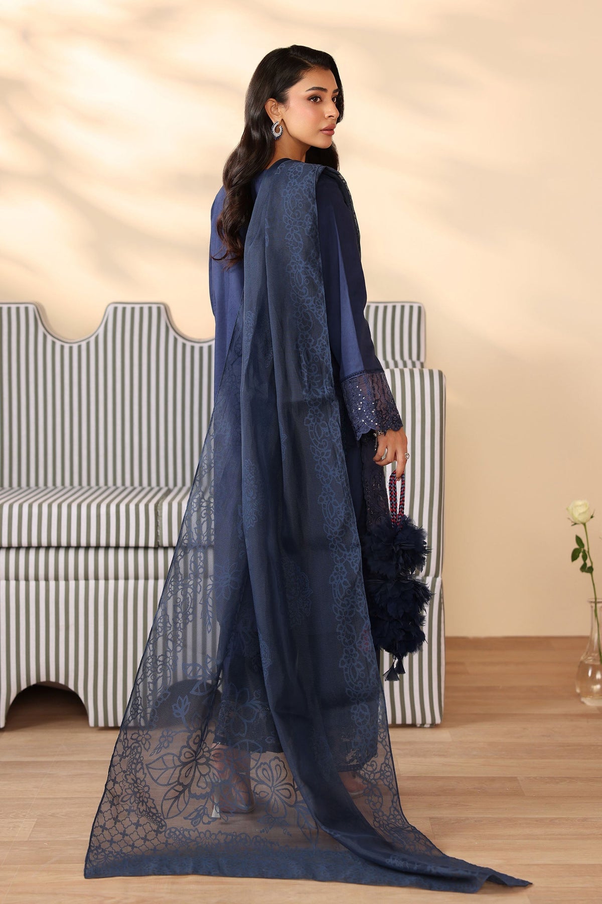 Maria B | Pre Fall Dresses | 3 Piece Embroidered Dobby Suit Navy Blue, image 2