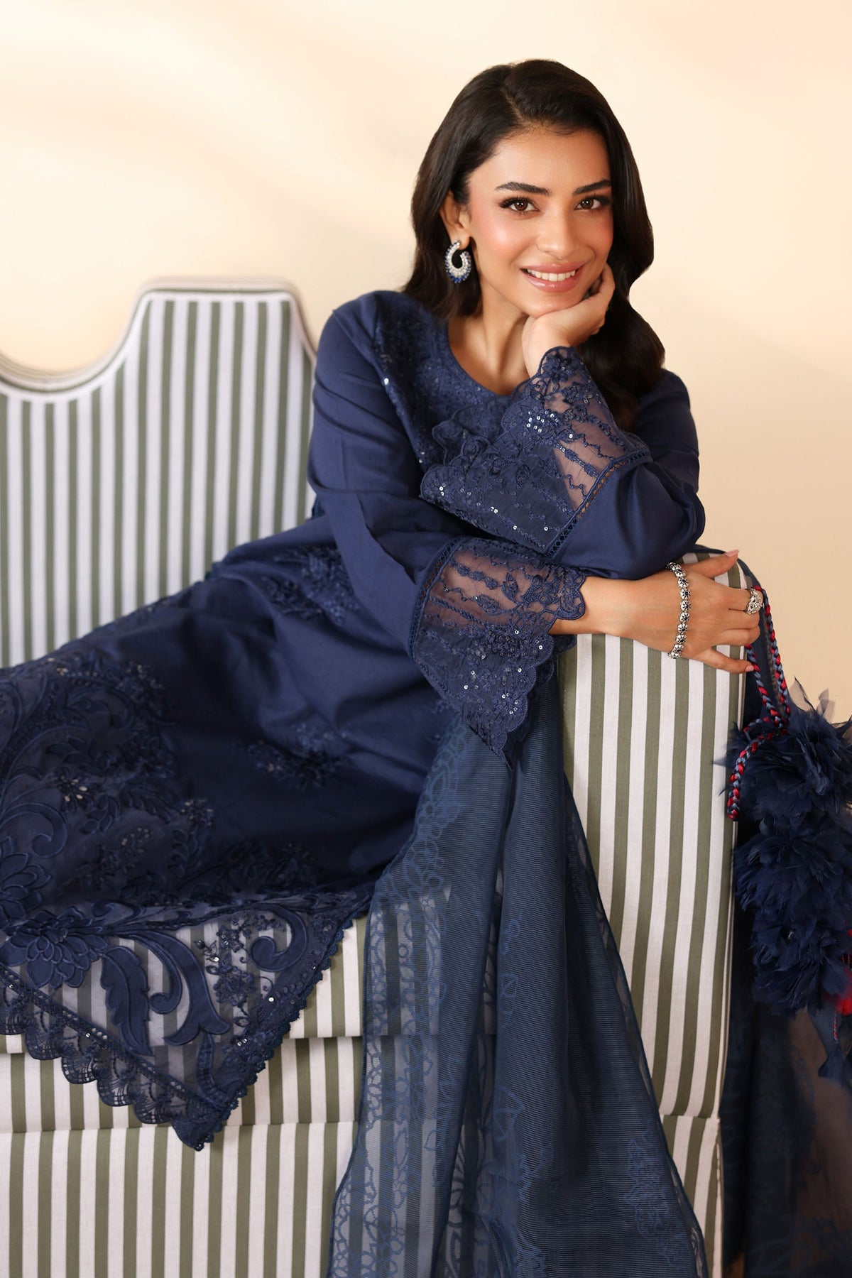 Maria B | Pre Fall Dresses | 3 Piece Embroidered Dobby Suit Navy Blue, image 4