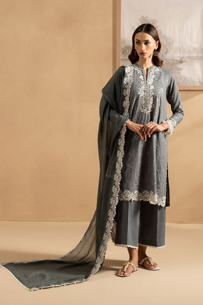 Cross Stitch | Exclusive Pret | Soft Graphite-3PC (Shirt, Trouser & Dupatta)