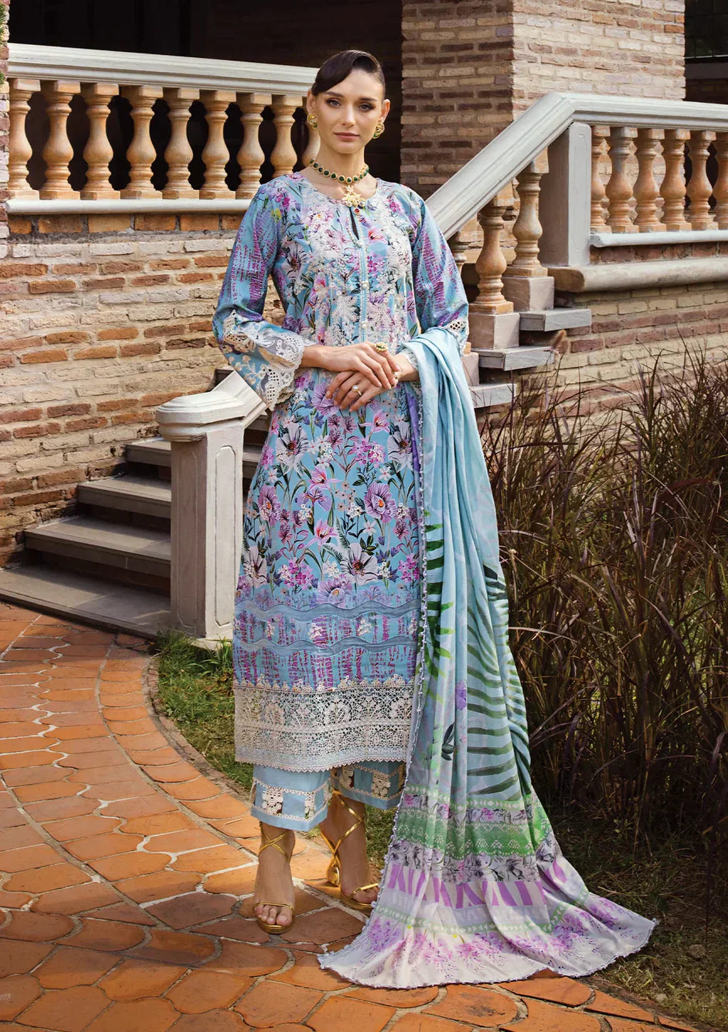 Elaf Premium | Print Chikankari 24 | ECT-03A OCEAN BLUE -  Elaf Premium Luxury - Original Designer Dress - House of Maryam