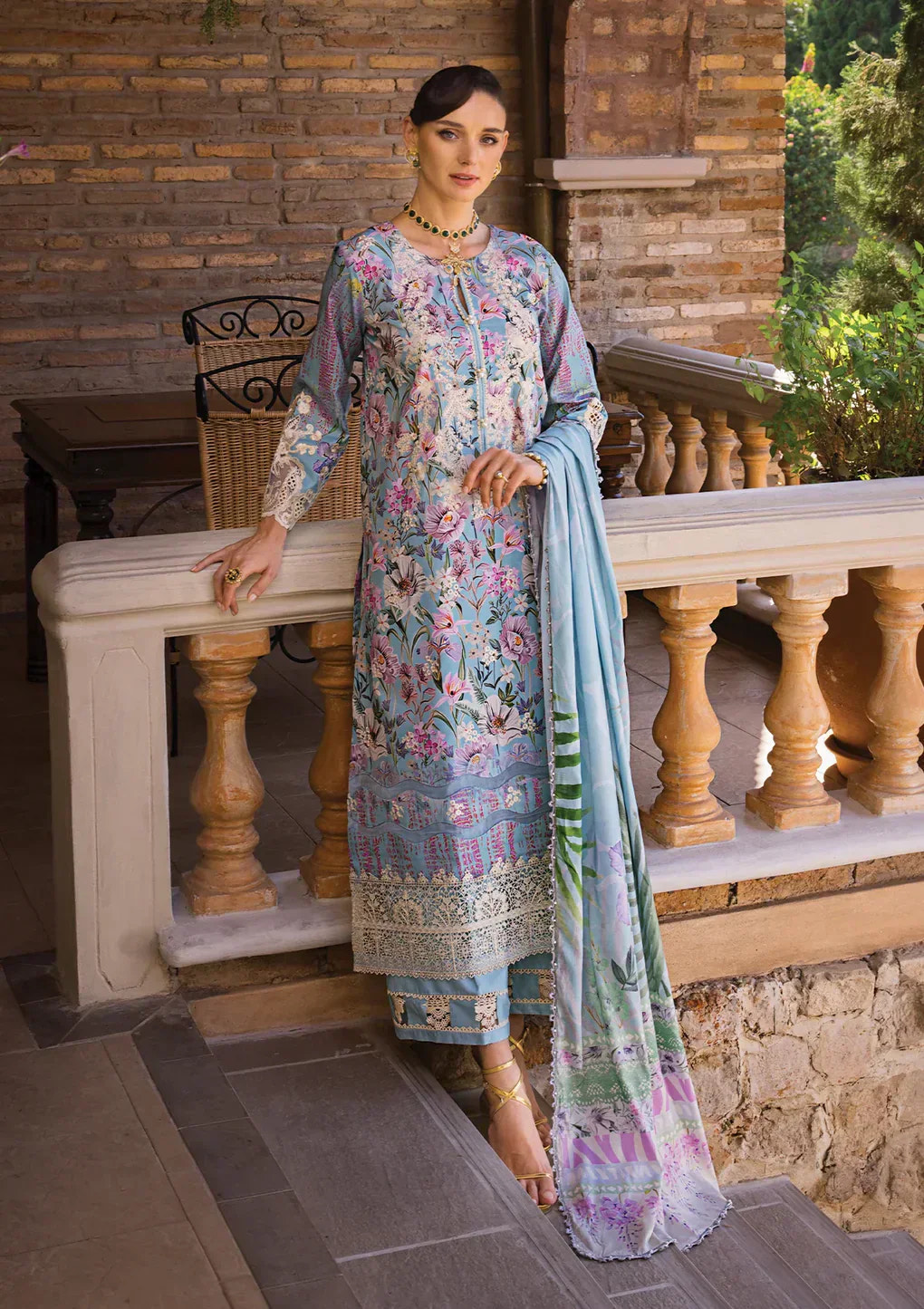 Elaf Premium | Print Chikankari 24 | ECT-03A OCEAN BLUE -  Elaf Premium Luxury - Original Designer Dress - House of Maryam