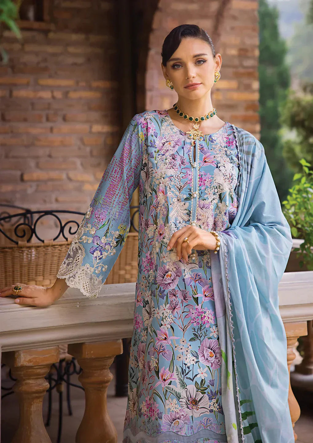 Elaf Premium | Print Chikankari 24 | ECT-03A OCEAN BLUE -  Elaf Premium Luxury - Original Designer Dress - House of Maryam
