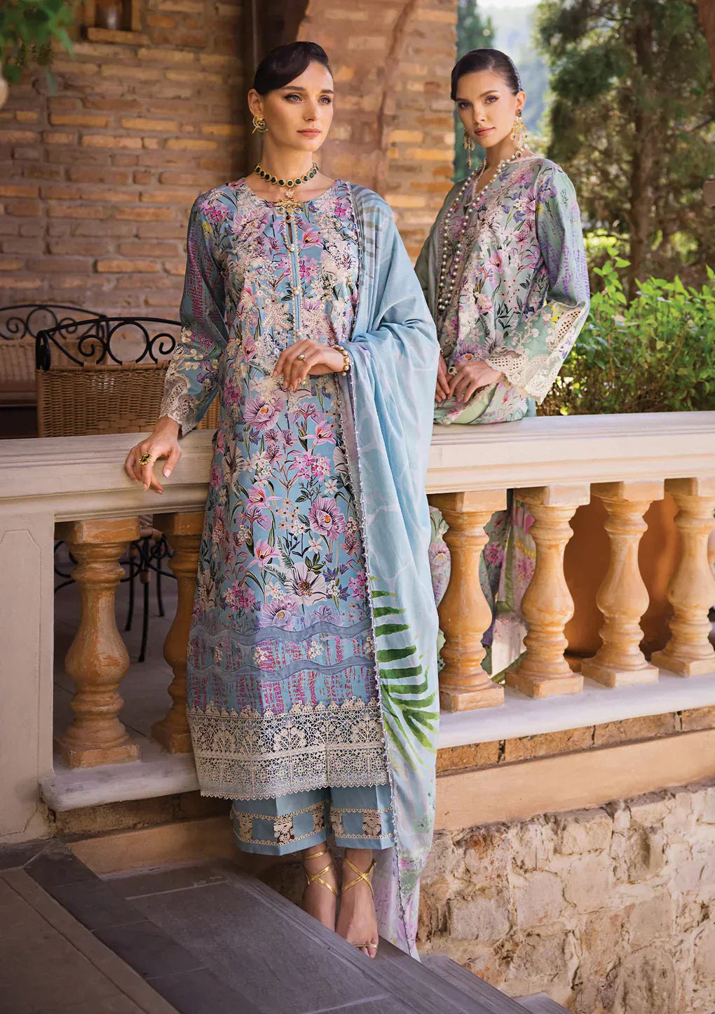 Elaf Premium | Print Chikankari 24 | ECT-03A OCEAN BLUE -  Elaf Premium Luxury - Original Designer Dress - House of Maryam