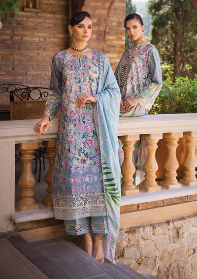 Elaf Premium | Print Chikankari 24 | ECT-03A OCEAN BLUE -  Elaf Premium Luxury - Original Designer Dress - House of Maryam