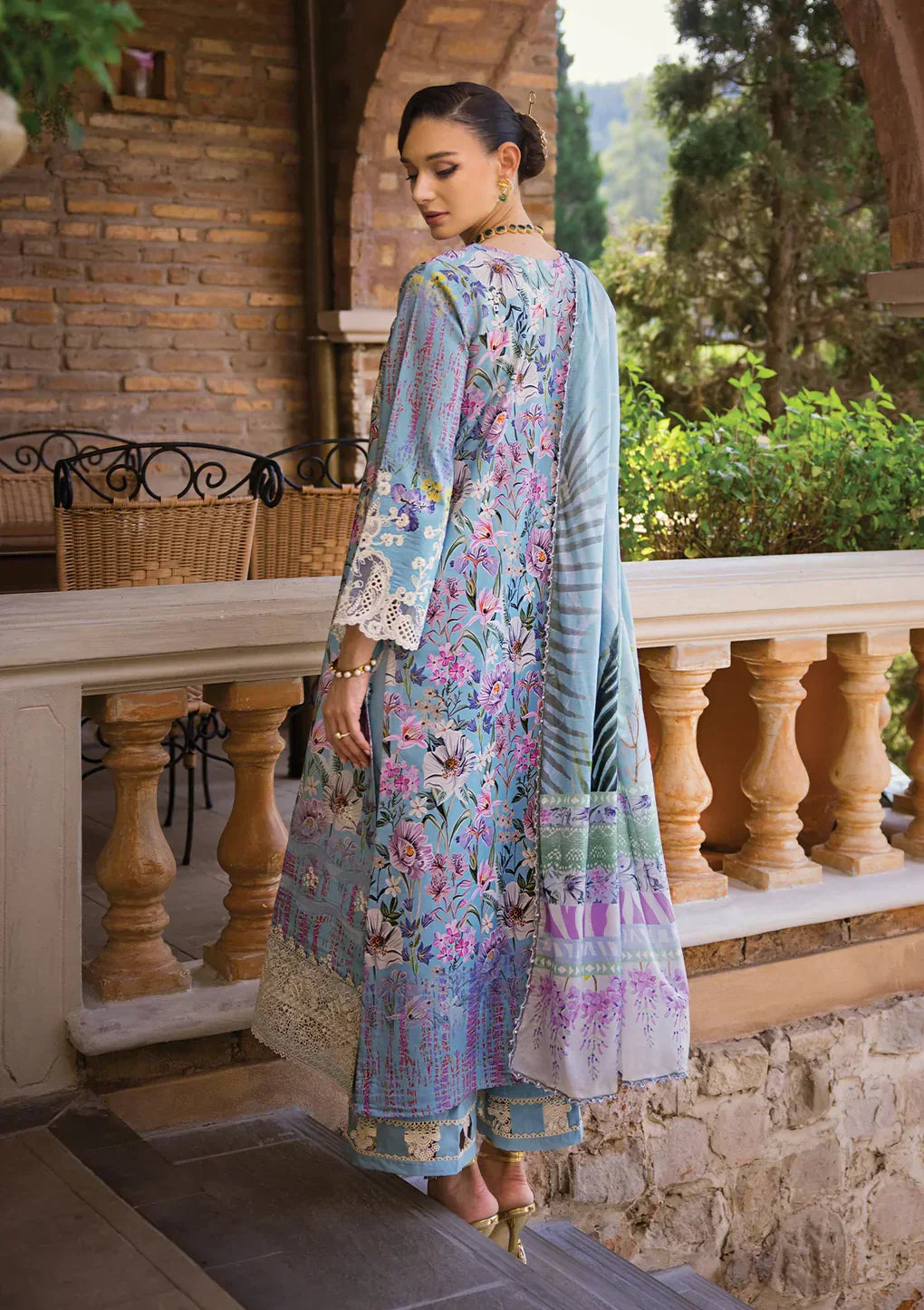 Elaf Premium | Print Chikankari 24 | ECT-03A OCEAN BLUE -  Elaf Premium Luxury - Original Designer Dress - House of Maryam