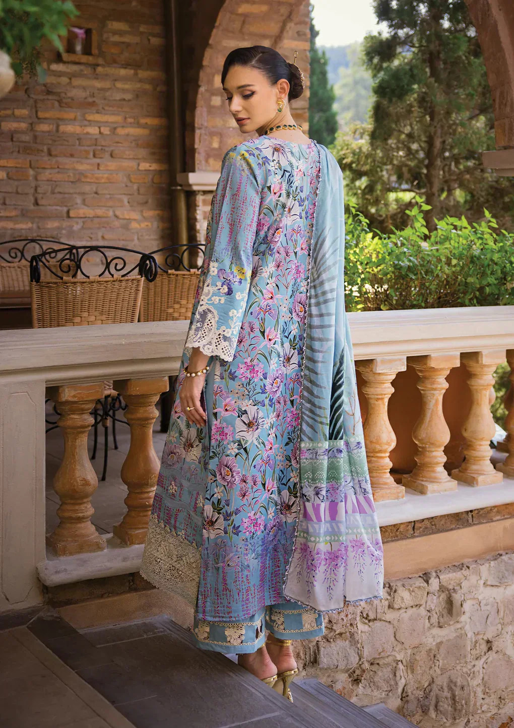 Elaf Premium | Print Chikankari 24 | ECT-03A OCEAN BLUE -  Elaf Premium Luxury - Original Designer Dress - House of Maryam