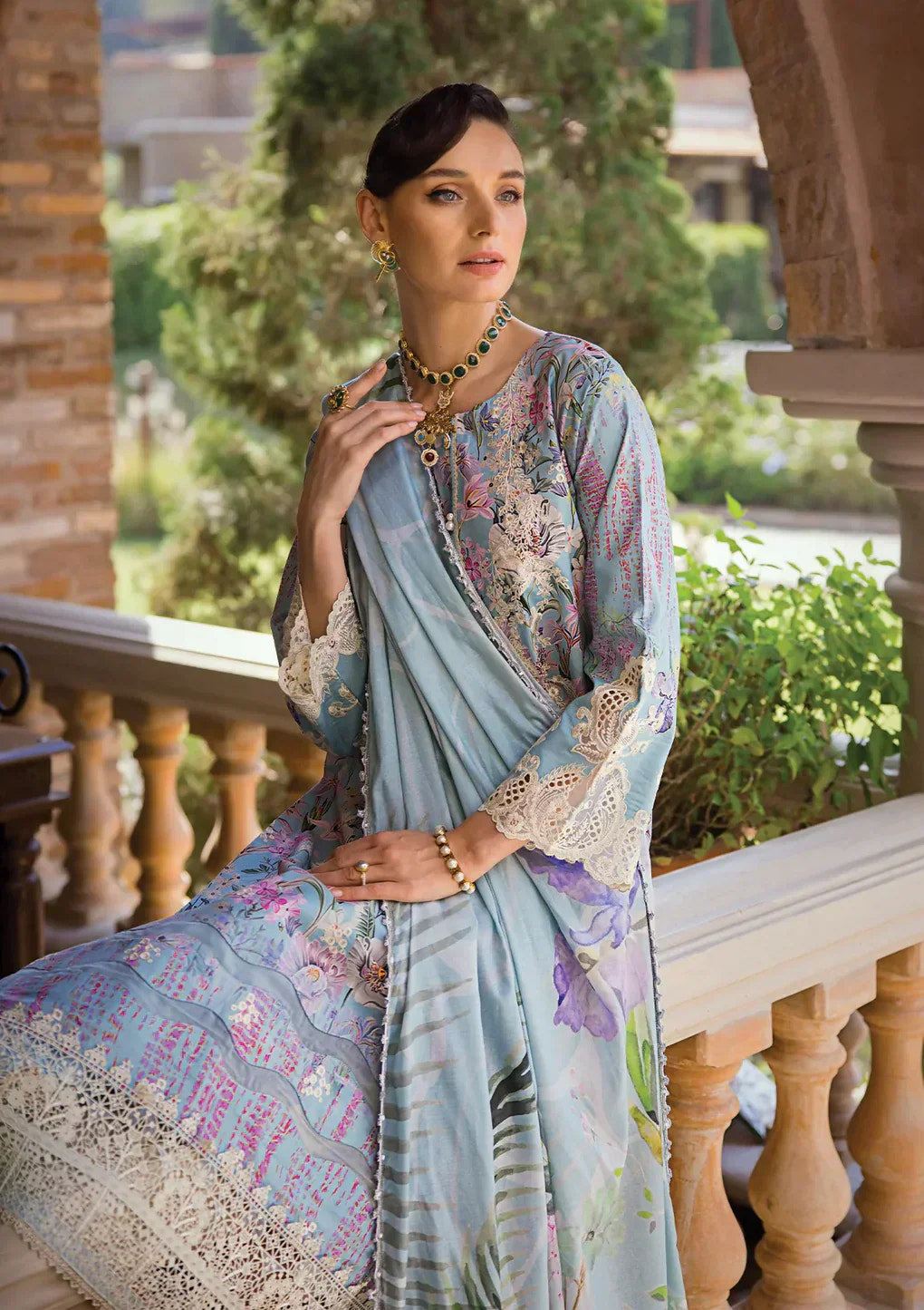 Elaf Premium | Print Chikankari 24 | ECT-03A OCEAN BLUE -  Elaf Premium Luxury - Original Designer Dress - House of Maryam