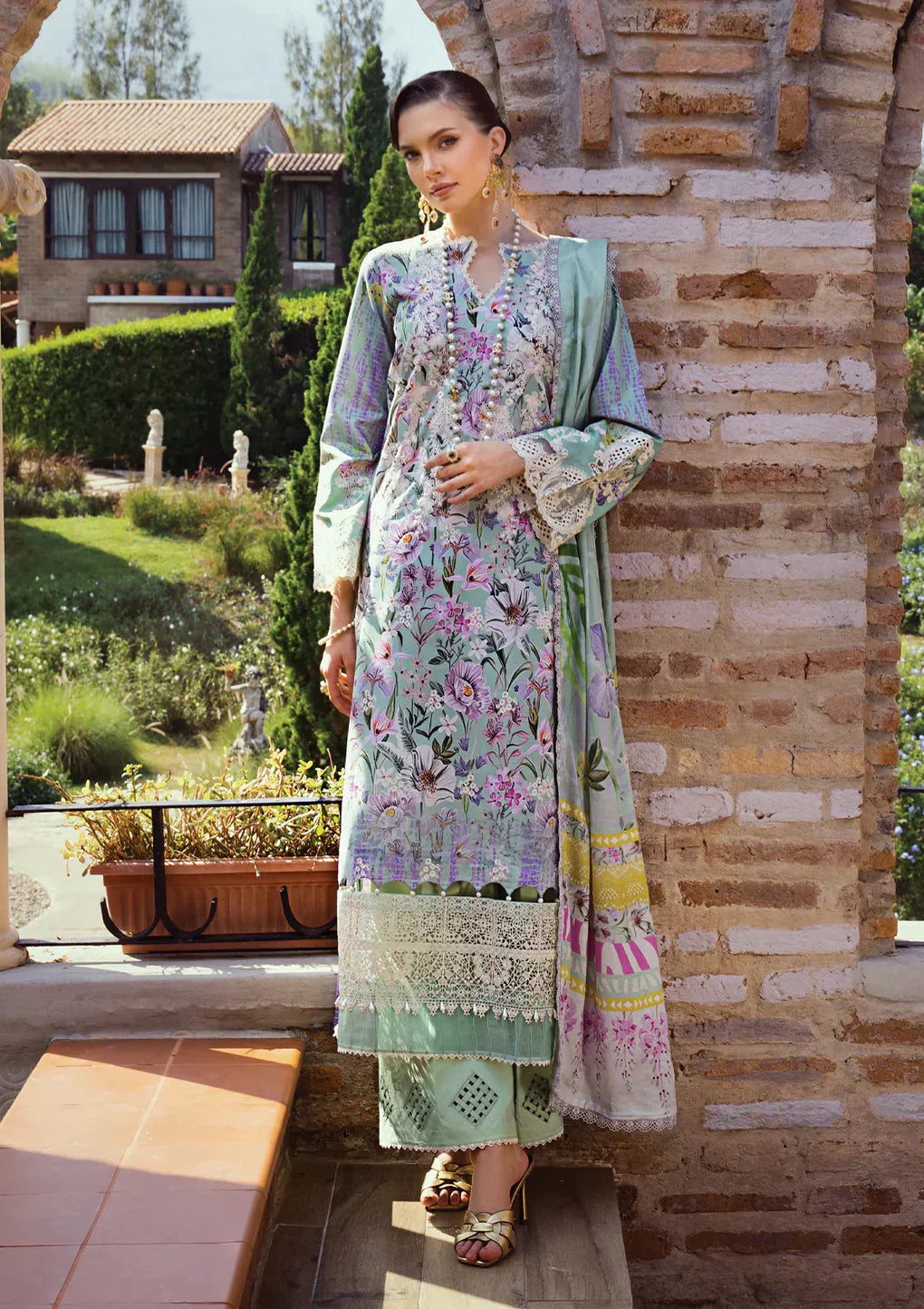 Elaf Premium | Print Chikankari 24 | ECT-03B OAK MIST -  Elaf Premium Luxury - Original Designer Dress - House of Maryam
