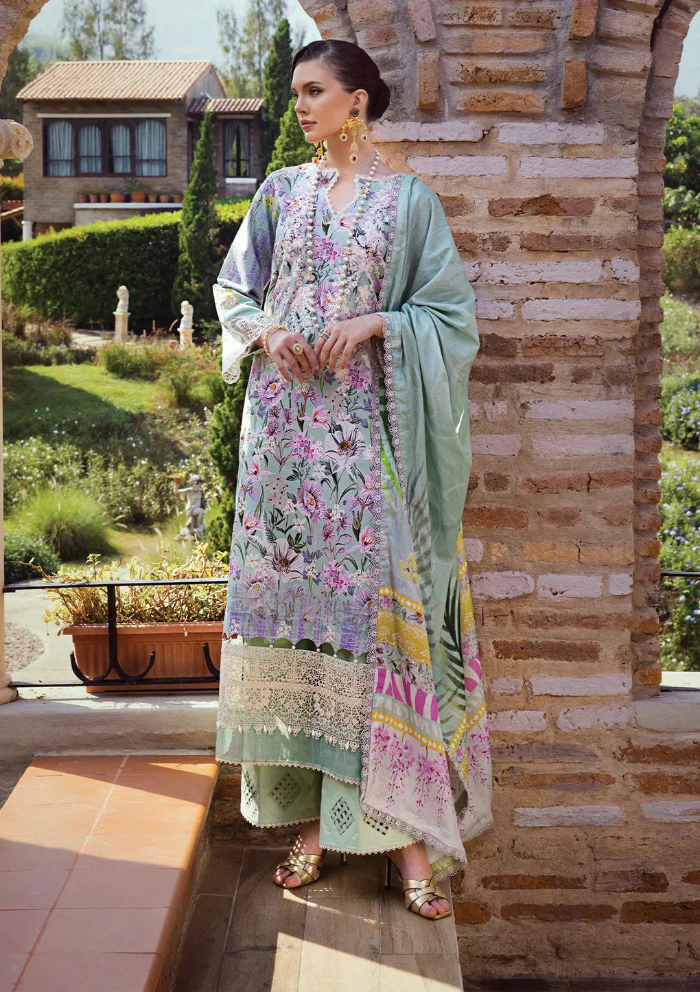 Elaf Premium | Print Chikankari 24 | ECT-03B OAK MIST -  Elaf Premium Luxury - Original Designer Dress - House of Maryam