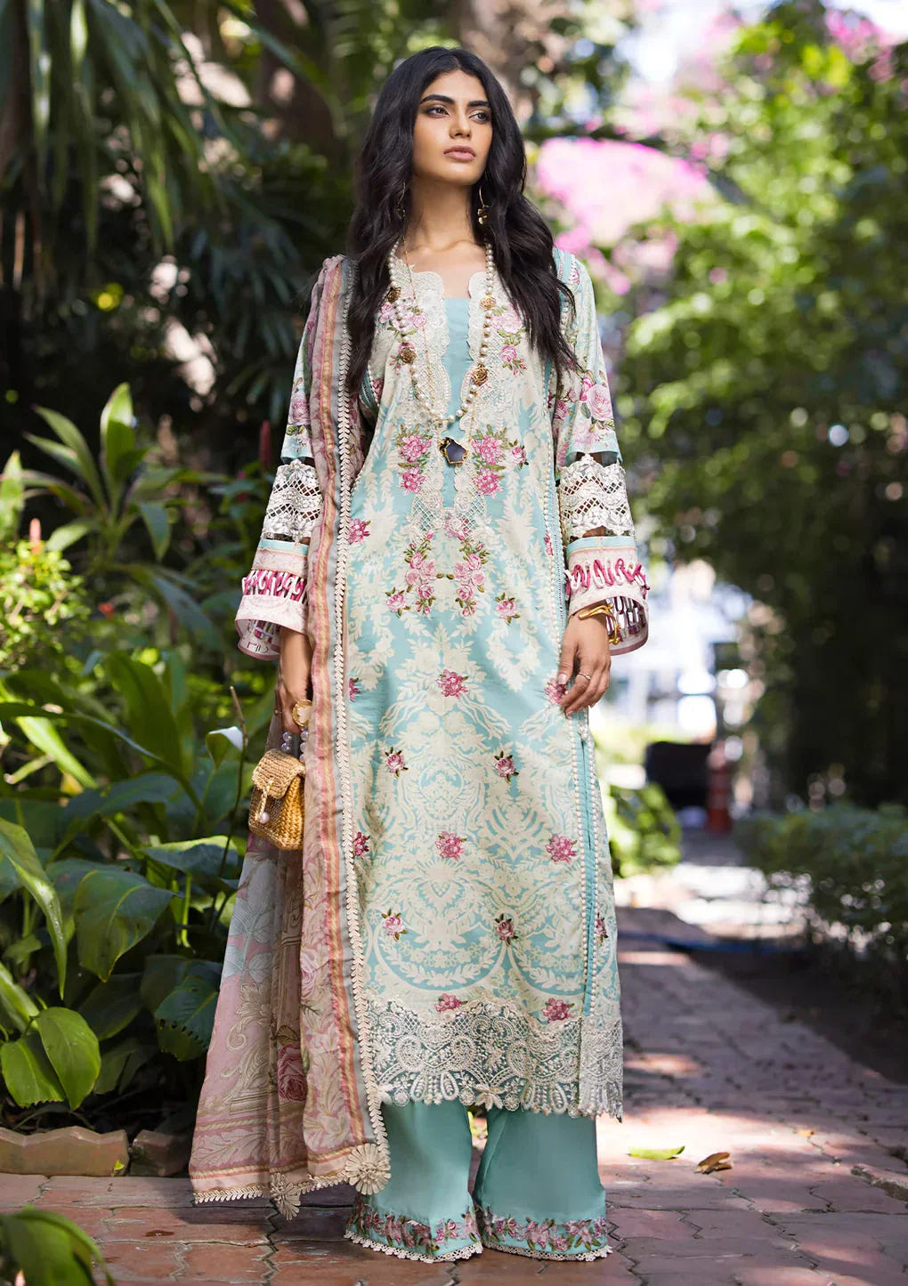 Elaf Premium | Signature Embroidered Lawn 24 | ESL-02B PEARLY ESSENCE -  Elaf Premium Luxury - Original Designer Dress - House of Maryam