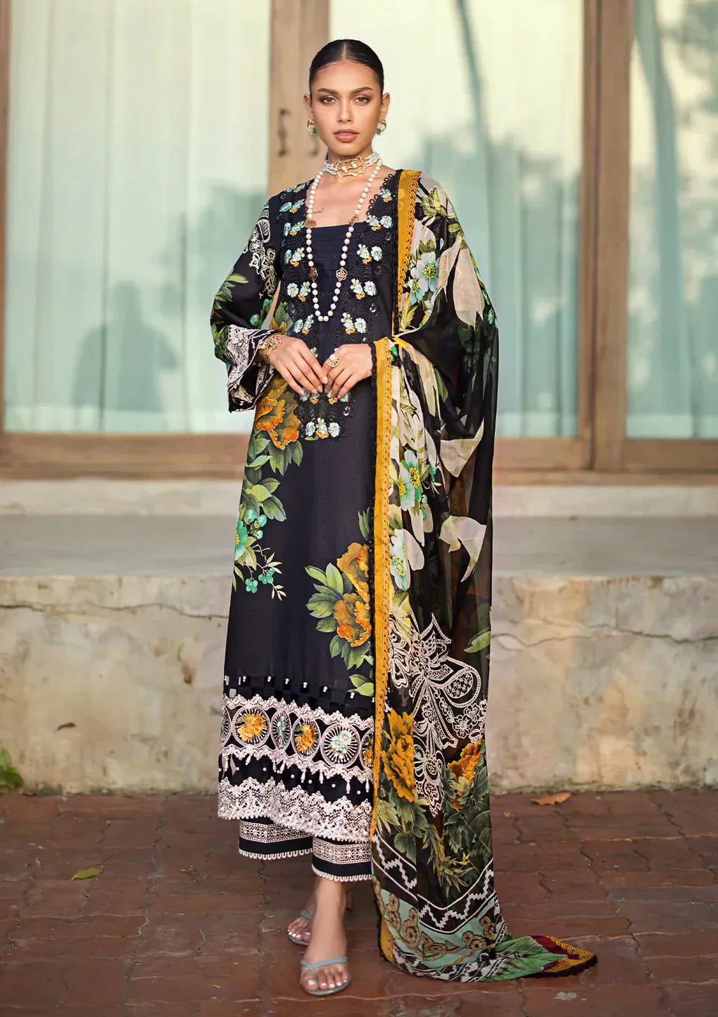 Elaf Premium | Signature Embroidered Lawn 24 | ESL-08B NIGHTFALL -  Elaf Premium Luxury - Original Designer Dress - House of Maryam