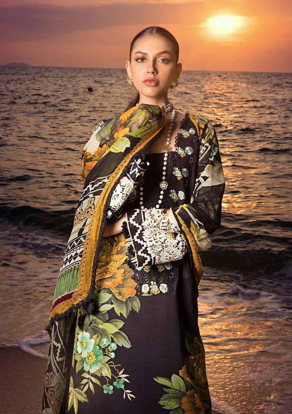 Elaf Premium | Signature Embroidered Lawn 24 | ESL-08B NIGHTFALL -  Elaf Premium Luxury -  House of Maryam