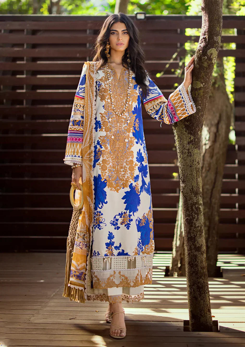 Elaf Premium | Signature Embroidered Lawn 24 | ESL-01A OPRAH -  Elaf Premium Luxury - Original Designer Dress - House of Maryam