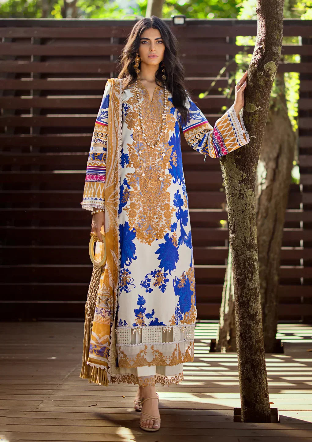 Elaf Premium | Signature Embroidered Lawn 24 | ESL-01A OPRAH -  Elaf Premium Luxury -  House of Maryam