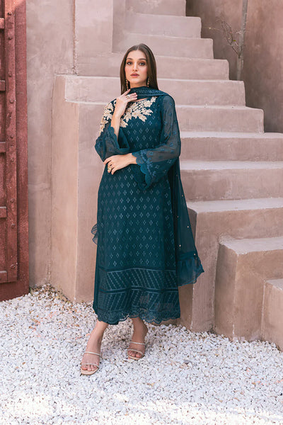 Azure | Embroidered Ensembles 3 Pcs | Emerald Bloom -  Azure Formal - Original Designer Dress - House of Maryam