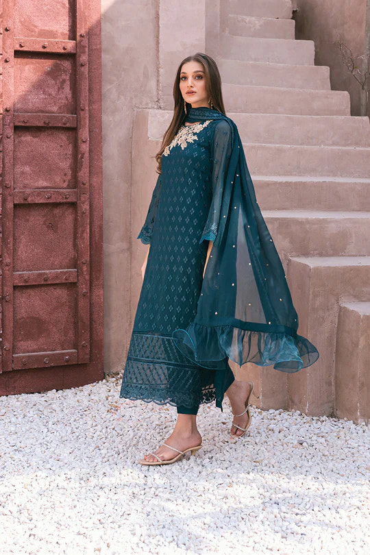 Azure | Embroidered Ensembles 3 Pcs | Emerald Bloom -  Azure Formal - Original Designer Dress - House of Maryam