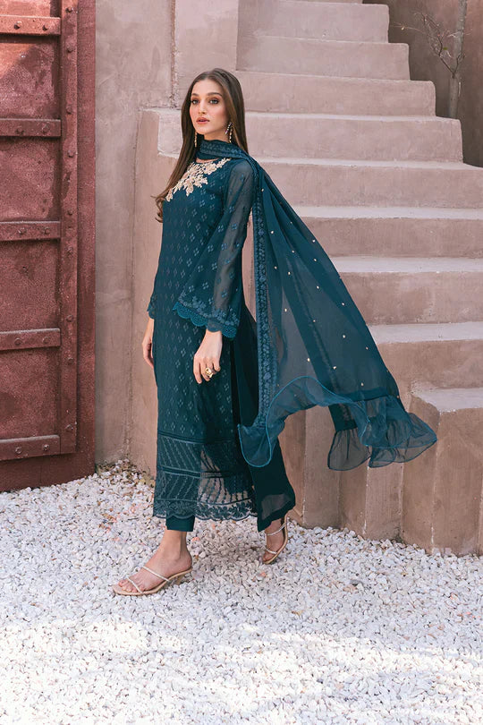 Azure | Embroidered Ensembles 3 Pcs | Emerald Bloom -  Azure Formal - Original Designer Dress - House of Maryam