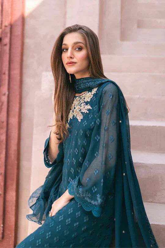Azure | Embroidered Ensembles 3 Pcs | Emerald Bloom -  Azure Formal - Original Designer Dress - House of Maryam