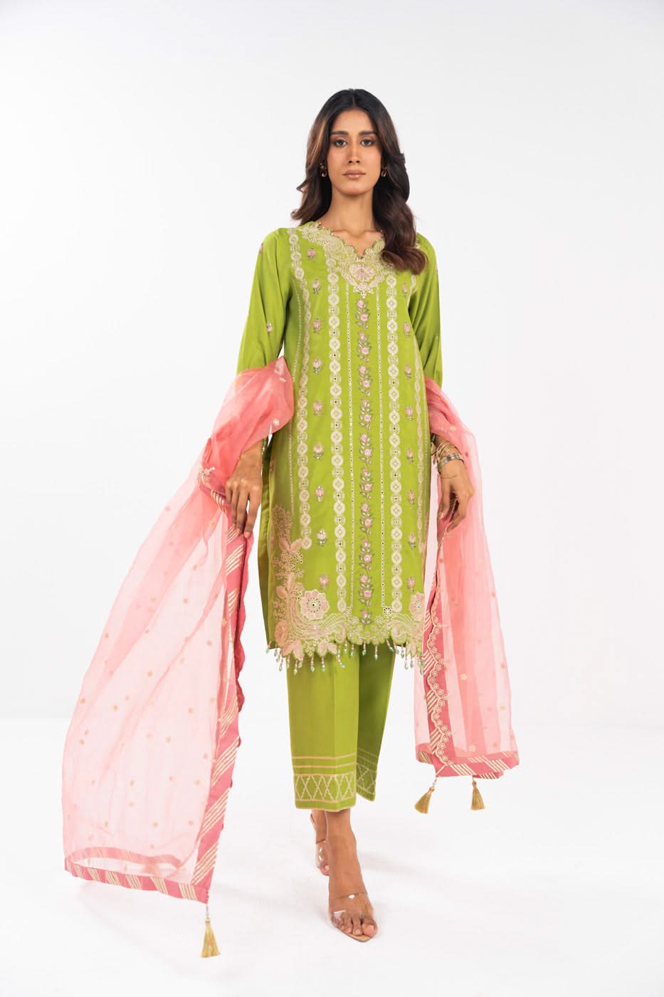 AlKaram | Festive Summer 25 | FC-12E-25-Lime Green -  Alkaram Ladies Clothes -  House of Maryam
