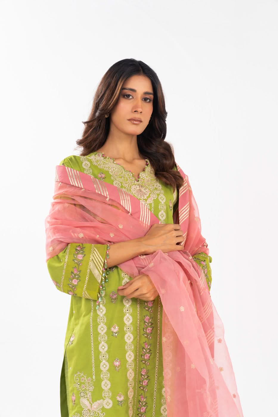 AlKaram | Festive Summer 25 | FC-12E-25-Lime Green -  Alkaram Ladies Clothes -  House of Maryam