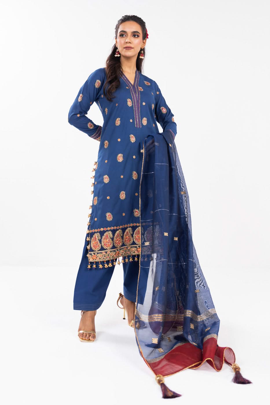 AlKaram | Festive Summer 25 | FC-2A-25-Dark Blue -  Alkaram Ladies Clothes - Original Designer Dress - House of Maryam