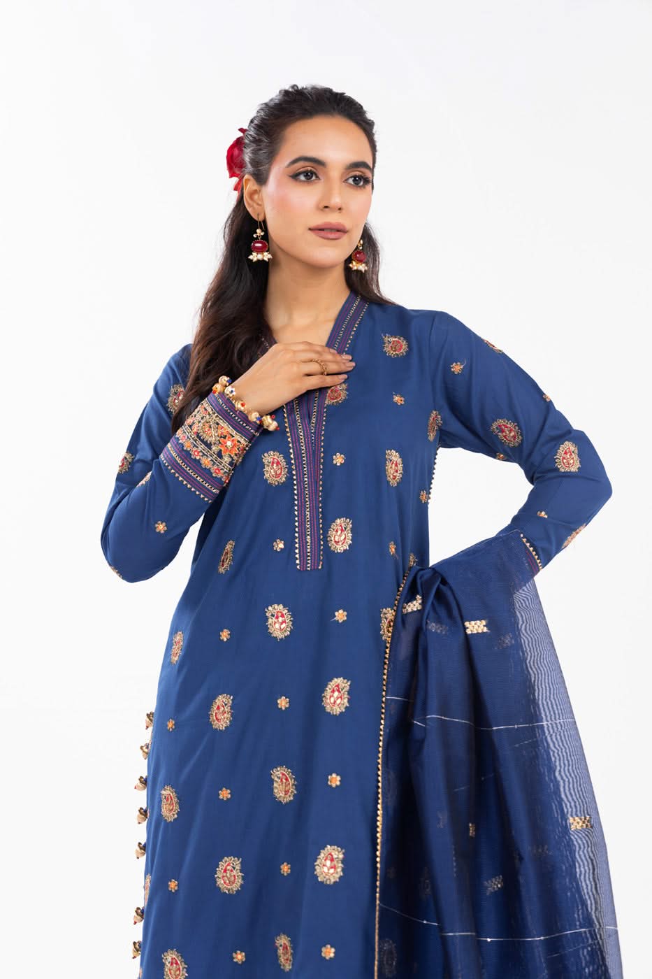 AlKaram | Festive Summer 25 | FC-2A-25-Dark Blue -  Alkaram Ladies Clothes -  House of Maryam