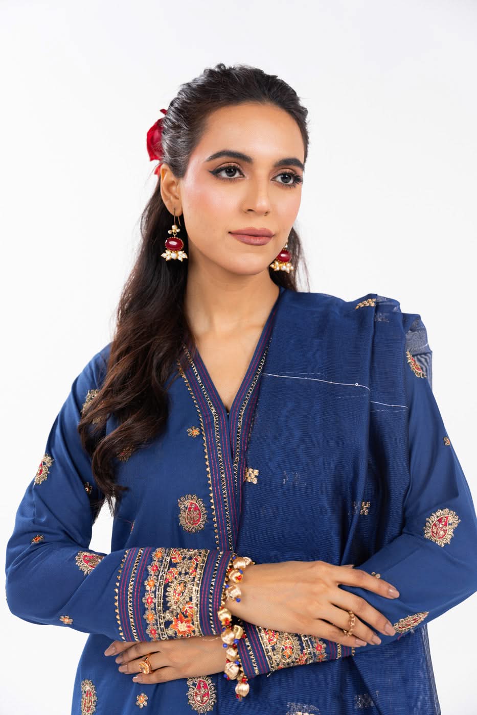 AlKaram | Festive Summer 25 | FC-2A-25-Dark Blue -  Alkaram Ladies Clothes -  House of Maryam