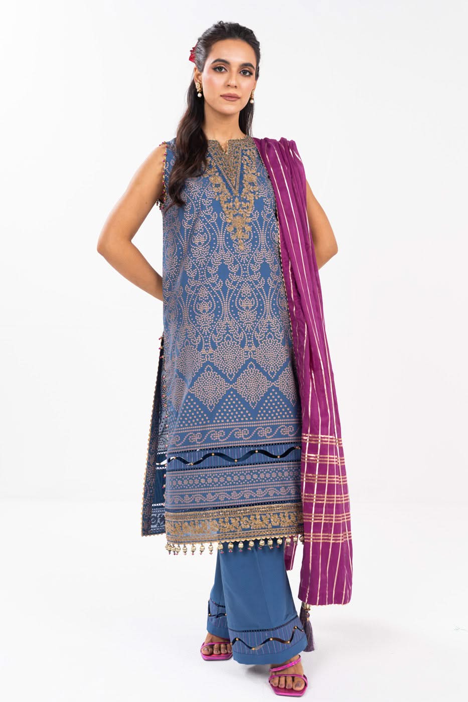 AlKaram | Festive Summer 25 | FC-34N-25-Persian Blue -  Alkaram Ladies Clothes -  House of Maryam