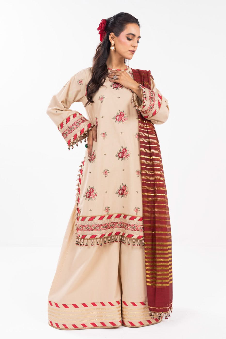 AlKaram | Festive Summer 25 | FC-35N-25-Beige -  Alkaram Ladies Clothes - Original Designer Dress - House of Maryam