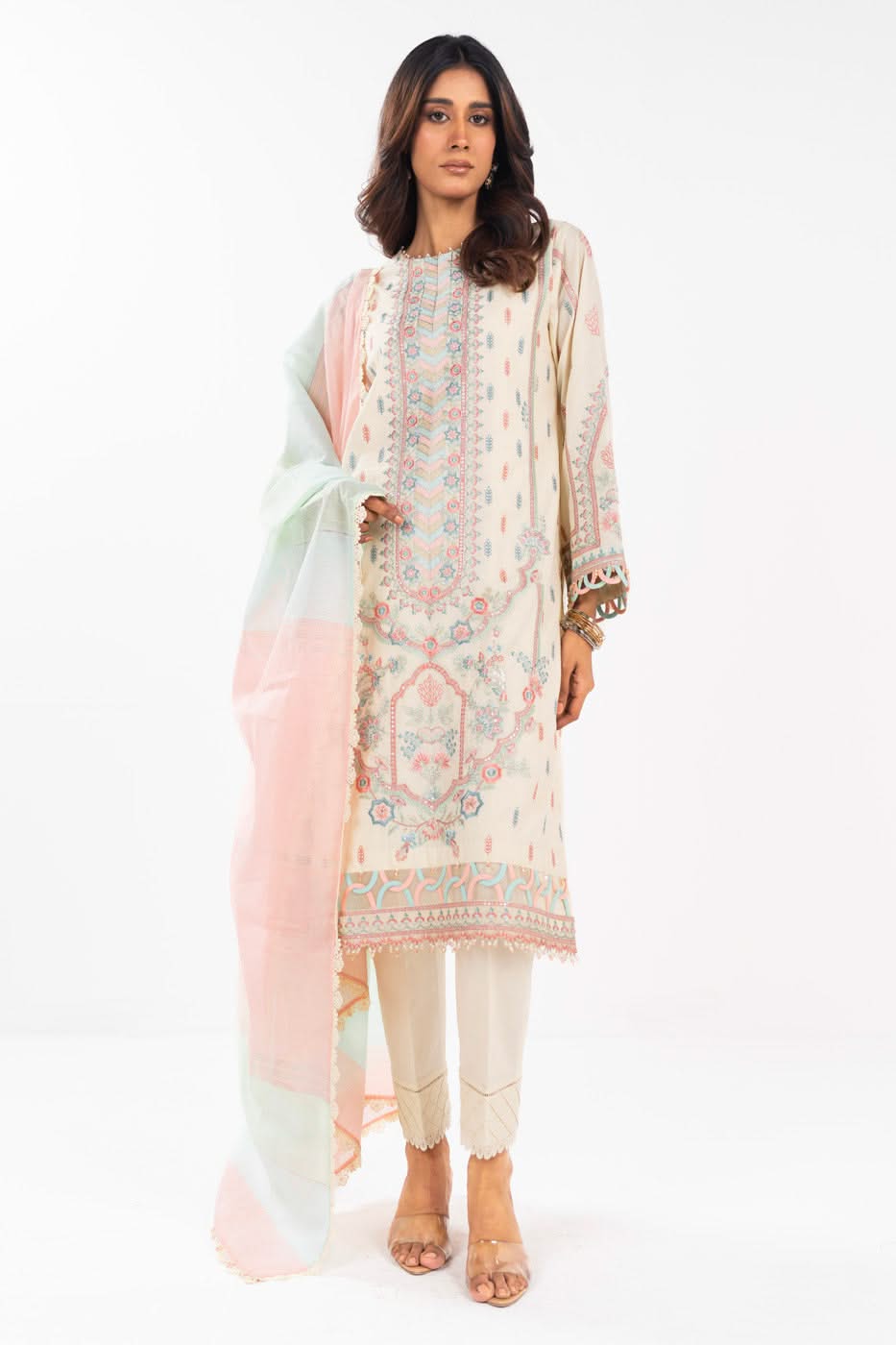 AlKaram | Festive Summer 25 | FC-3A-25-Cream -  Alkaram Ladies Clothes - Original Designer Dress - House of Maryam