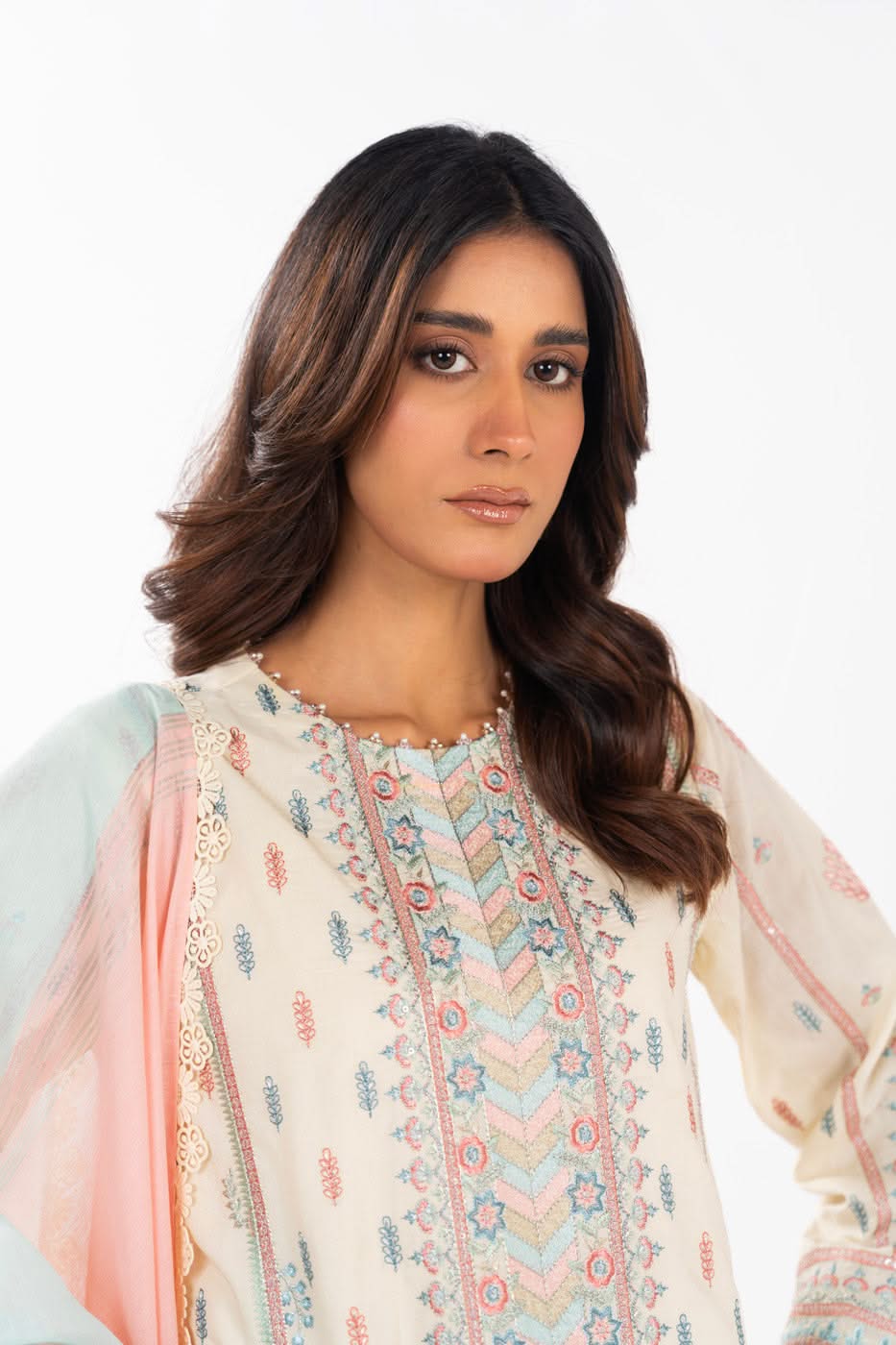 AlKaram | Festive Summer 25 | FC-3A-25-Cream -  Alkaram Ladies Clothes - Original Designer Dress - House of Maryam