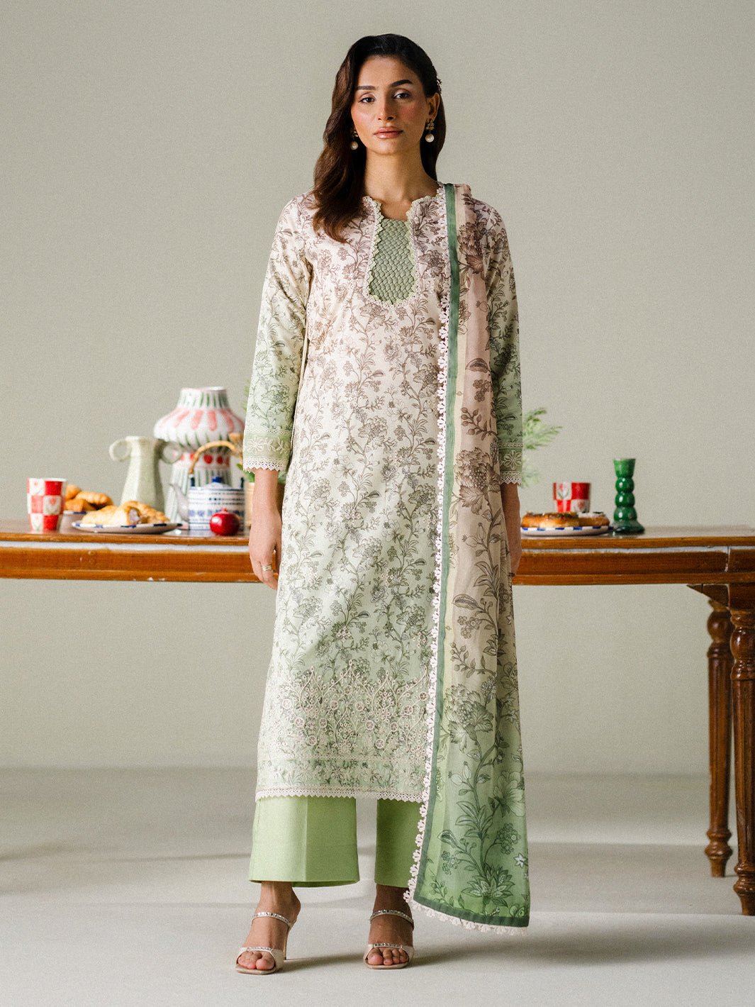 Faiza Faisal | FNF Printed Lawn | SAGE WHISPER