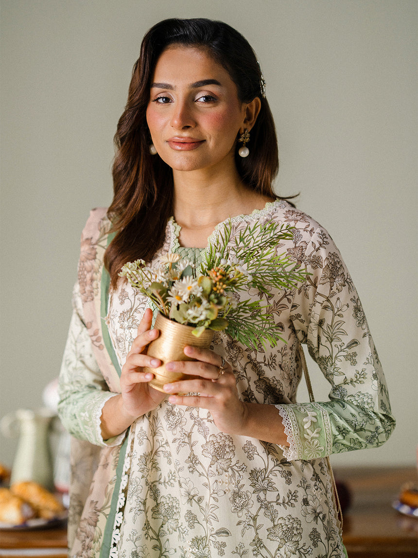 Faiza Faisal | FNF Printed Lawn | SAGE WHISPER, image 4