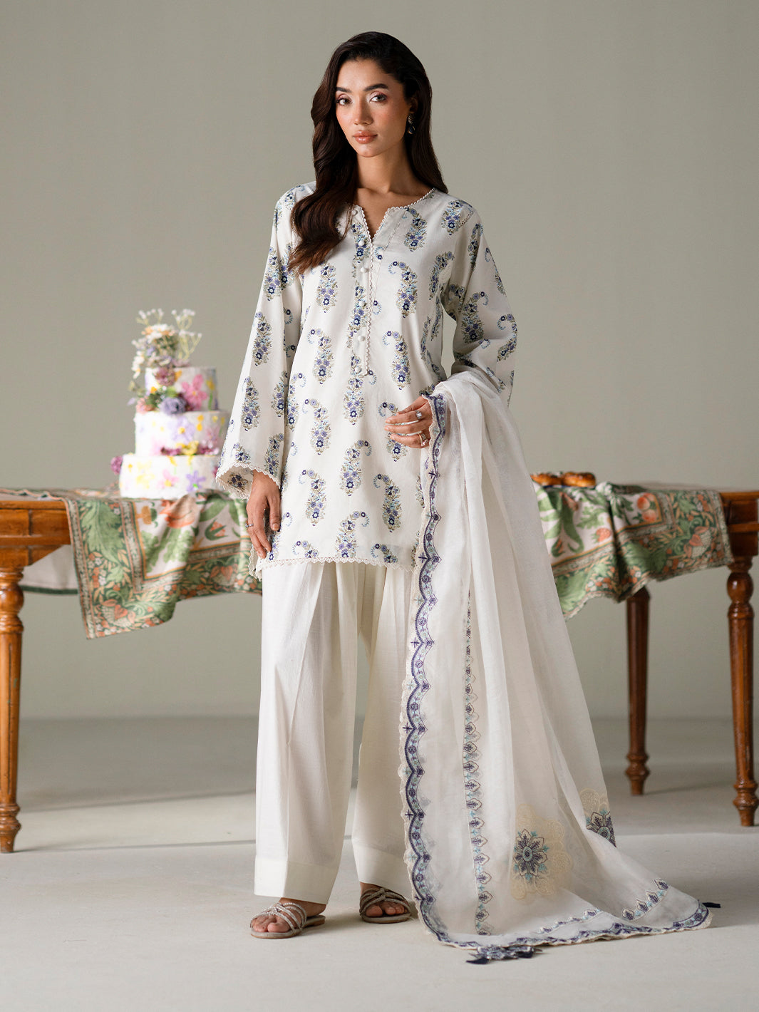 Faiza Faisal | FNF Printed Lawn | IVORY PETALS