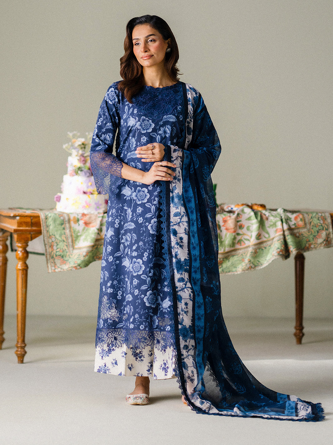 Faiza Faisal | FNF Printed Lawn | MIDNIGHT MEADOW, image 4
