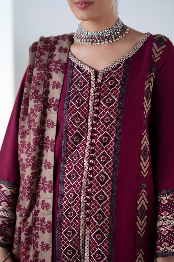 Maryum N Maria | Noore Winters 25 | 3 Piece Embroidered Khaddar MALALAI - FSU5670 -  Maryum N Maria Ladies Clothes - Original Designer Dress - House of Maryam