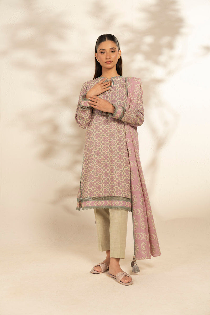 Al Karam | Winter 25 | FW-106.1-25-1-Pink/Off White -  Al Karam Ladies Clothes - Original Designer Dress - House of Maryam