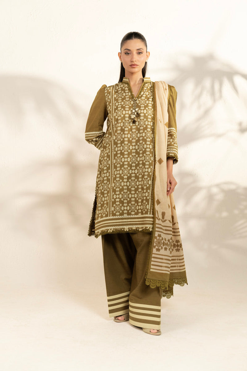 Al Karam | Winter 25 | FW-162.1-25-1-Olive Green -  Al Karam Ladies Clothes - Original Designer Dress - House of Maryam