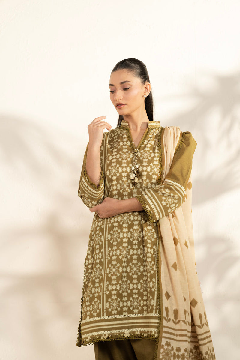 Al Karam | Winter 25 | FW-162.1-25-1-Olive Green -  Al Karam Ladies Clothes - Original Designer Dress - House of Maryam
