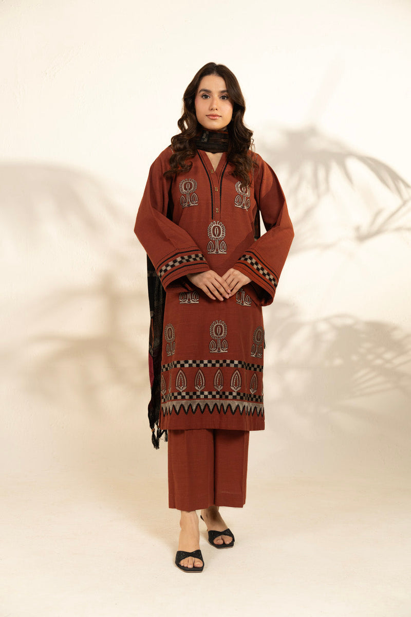 Al Karam | Winter 25 | FW-81-25-1-Rust -  Alkaram Ladies Clothes - Original Designer Dress - House of Maryam