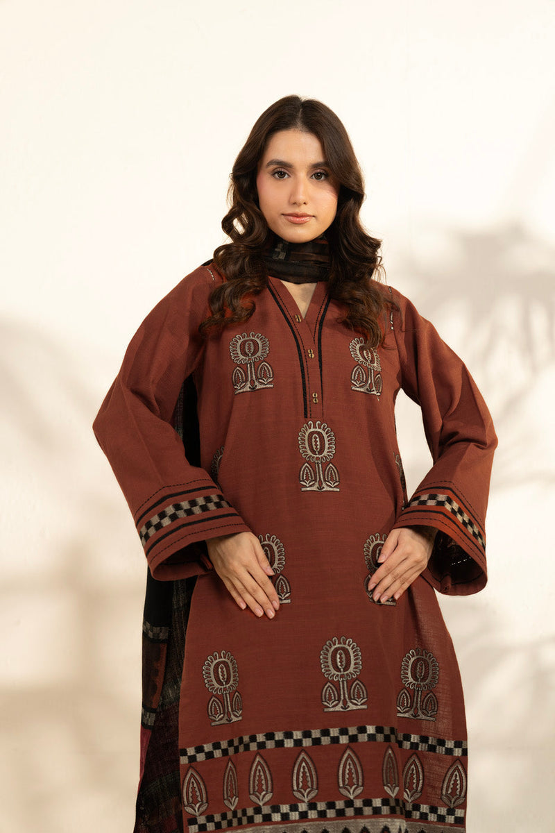 Al Karam | Winter 25 | FW-81-25-1-Rust -  Alkaram Ladies Clothes - Original Designer Dress - House of Maryam
