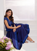 Farah Talib Aziz | Zaza Luxe Pret 24 | OCEAN NAVY DRAPED SAREE WITH CUTWORK EMBELLISHED CAPE -  Farah Talib Aziz Luxury -  House of Maryam