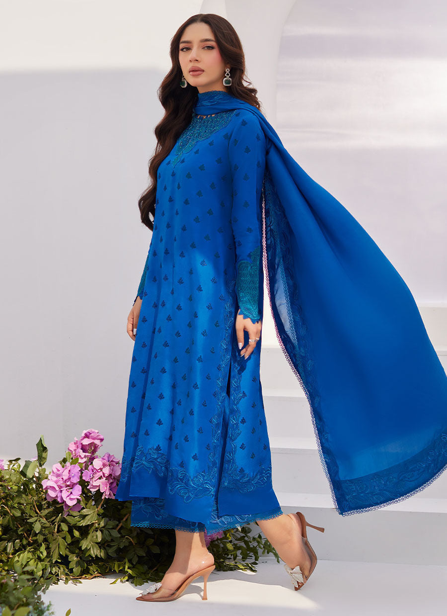 Farah Talib Aziz | Zaza Luxe Pret 24 | CHARR BLUE EMBROIDERED RAW SILK SHIRT AND DUPATTA -  Farah Talib Aziz Luxury - Original Designer Dress - House of Maryam