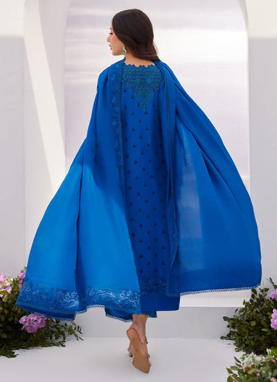 Farah Talib Aziz | Zaza Luxe Pret 24 | CHARR BLUE EMBROIDERED RAW SILK SHIRT AND DUPATTA -  Farah Talib Aziz Luxury - Original Designer Dress - House of Maryam